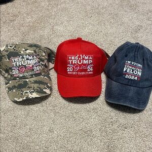 Set of Three Political Caps - Red, Camouflage, and Gray